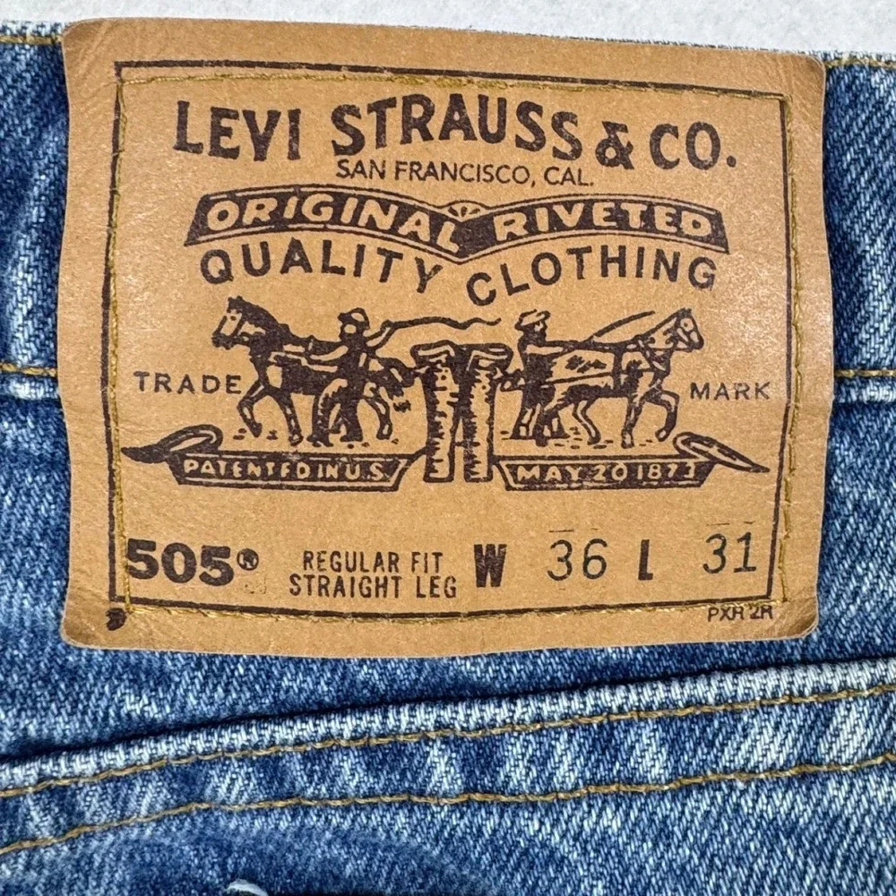 Vintage Levis 505 Orange Tab Jeans 90s Mens 36x27 USA Straight Leg Medium Wash